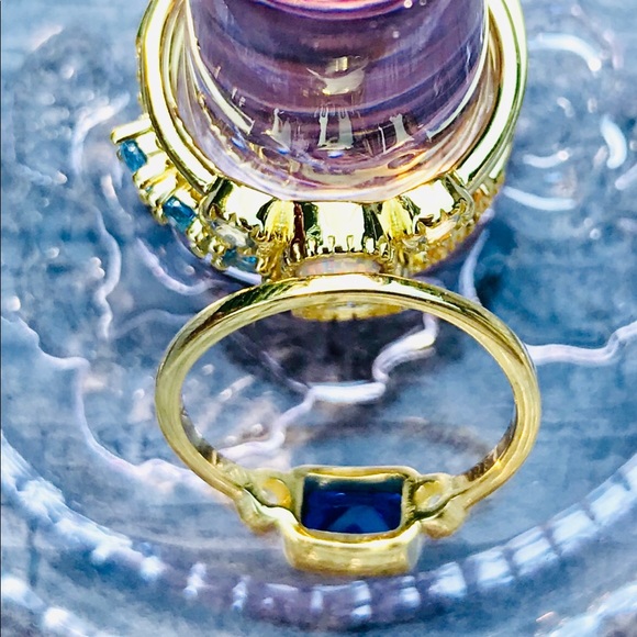 925 silver/ gold Stacking rings Sapphire + - Picture 9 of 16